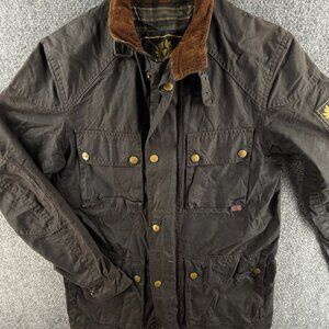 Belstaff Gold Waxed Jacket Women Size 42 Full Zip Snap Pockets Black Corduroy